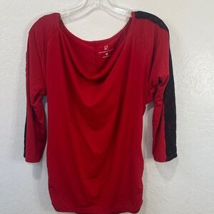 New York & Company Red Long Sleeve Top Black Lace women’s medium stretch y2k